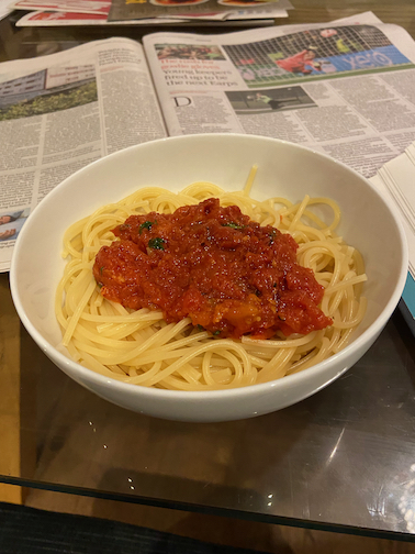 Spaghetti, Vermicelli, Bucatini, or Linguine, with Tomatoes, Garlic, and Parsley from the Naples Capodimonte Neighbourhood