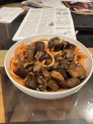 Bucatini with Mushrooms and Eggplant